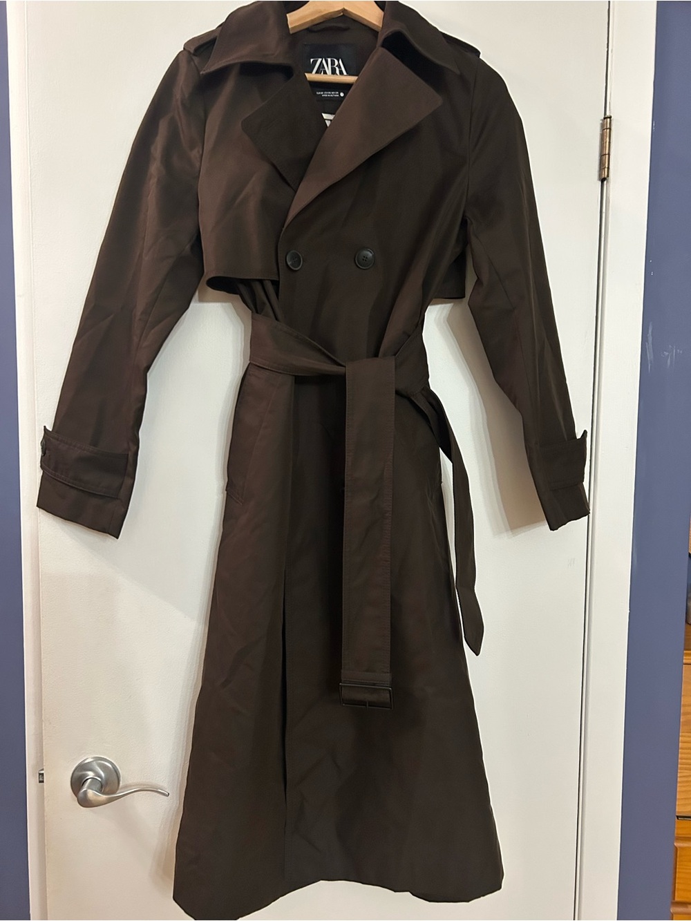 ZARA Brown Double-Breasted Belted Trench Coat
